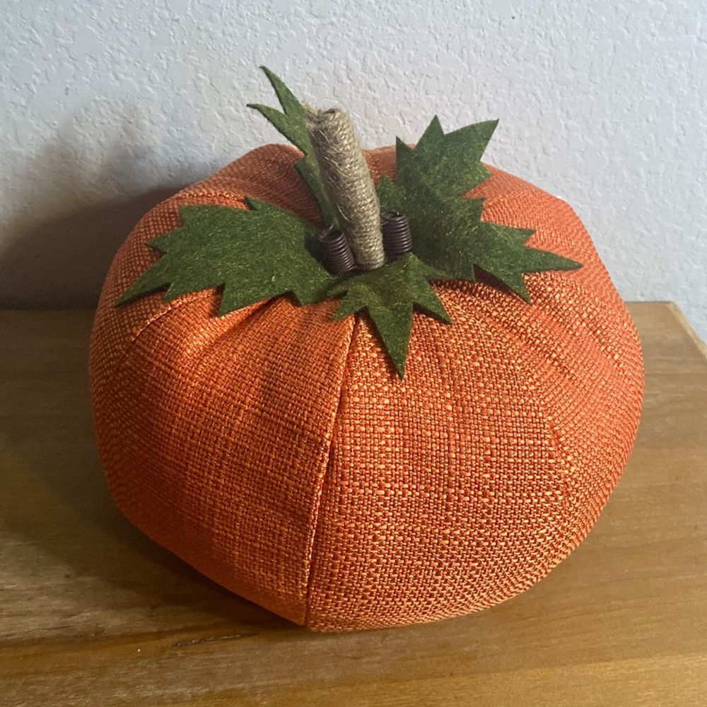 Halloween Fall Orange fabric Pumpkin Home Decor Table Top 8" X 7" Hoilday Autumn